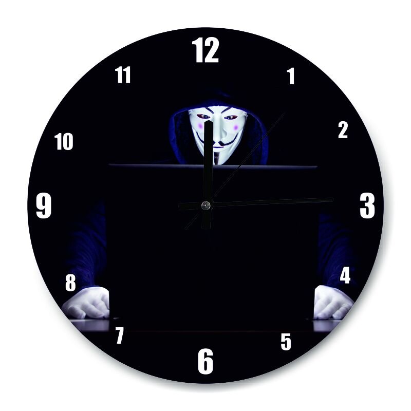 Anonymous Hacker İş Başında  Mdf Ahşap Duvar Saati