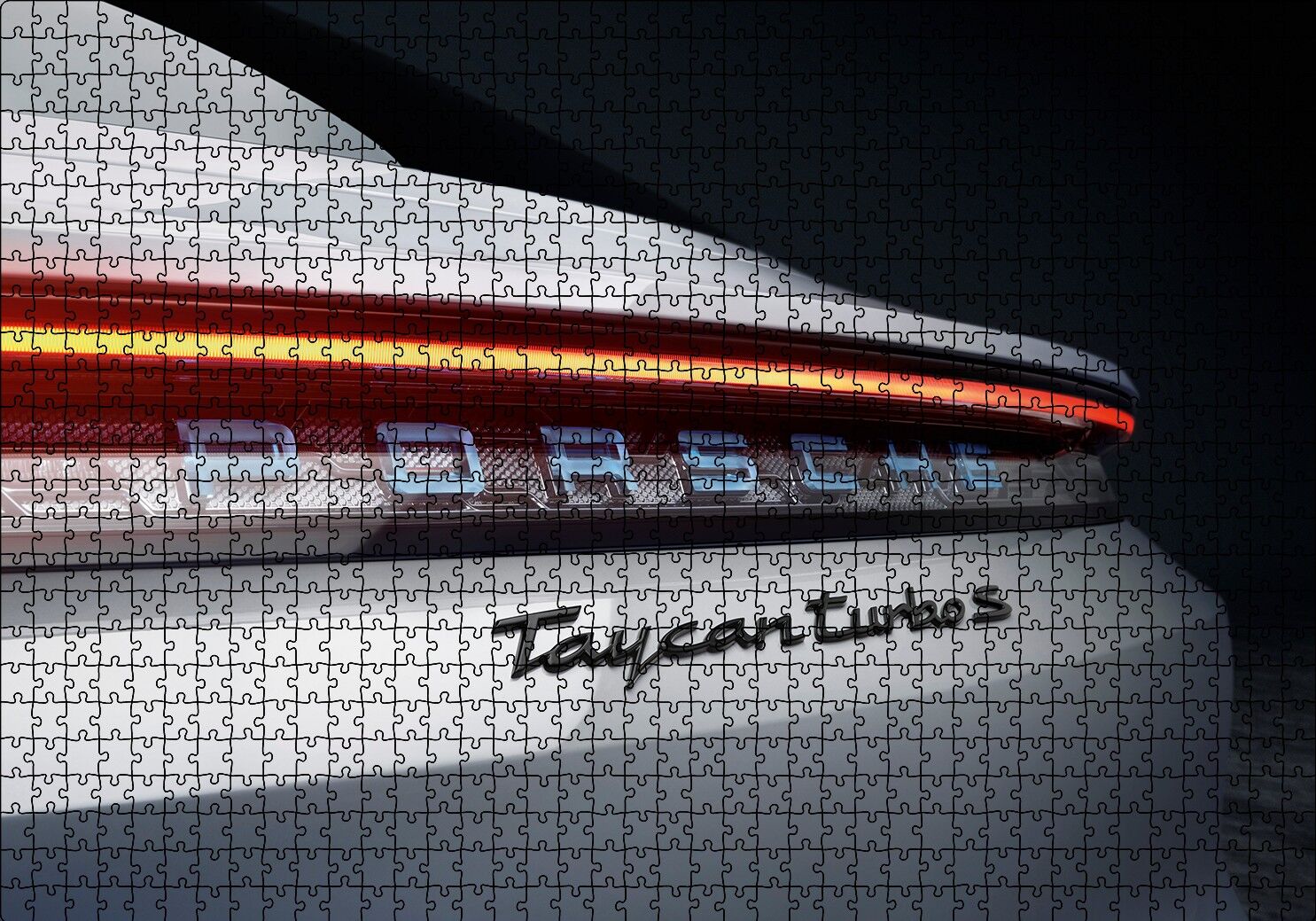Porsche Taycan Turbo Beyaz Arka Yakın Plan Puzzle Yapboz MDF Ahşap 1000 Parça 49 cm X 68 cm