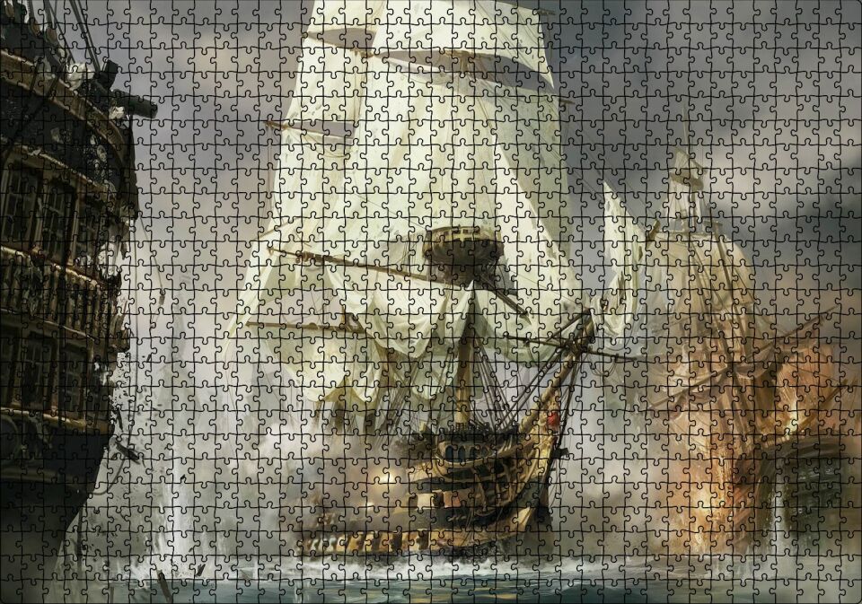 Korsan Savaş Gemisi Görseli Puzzle Yapboz MDF Ahşap 1000 Parça 49 cm X 68 cm