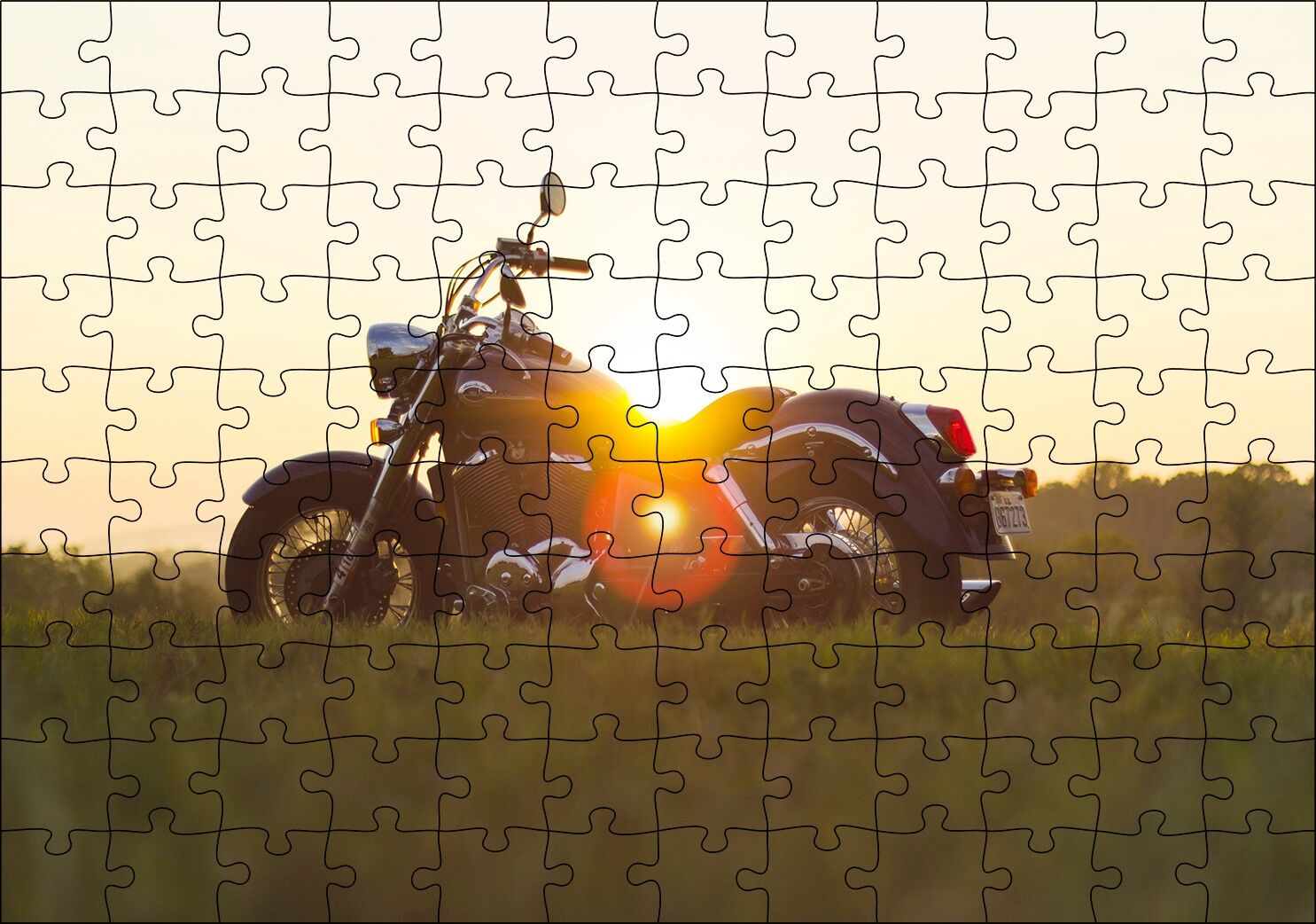 Black Cruiser Motorsiklet ve Gün Batımı Puzzle Yapboz MDF Ahşap