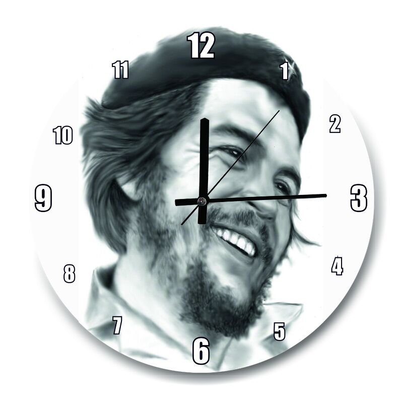 Devrimci Ernesto Che Guevara Çizim Portre  Mdf Ahşap Duvar Saati 50 cm Çap
