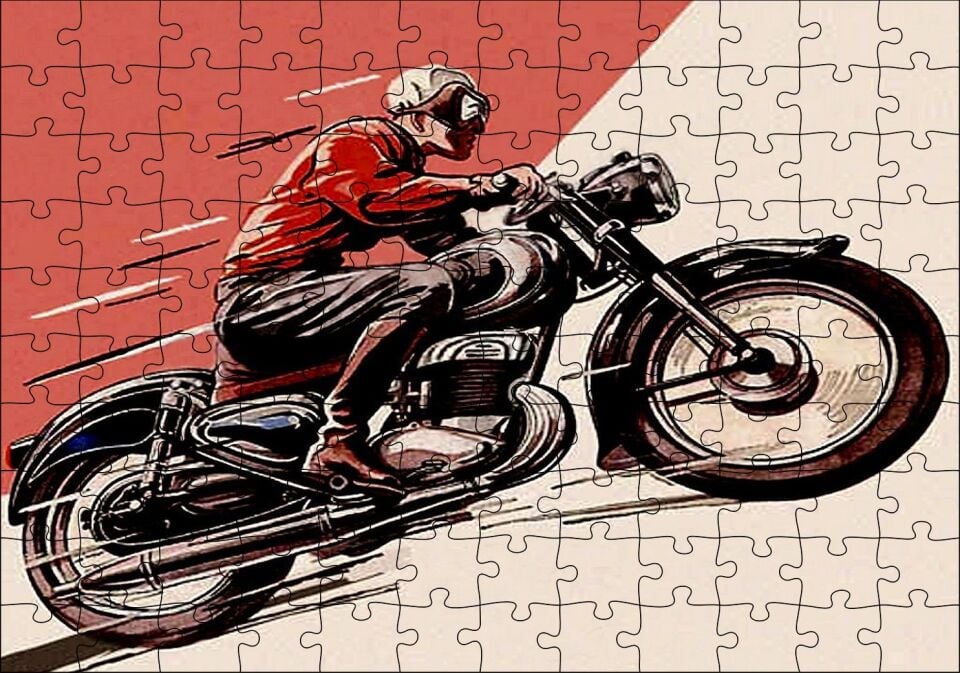 Motosiklet Ve Sürücüsü Eksizi Görseli Puzzle Yapboz MDF Ahşap 120 Parça 24 cm X 34 cm