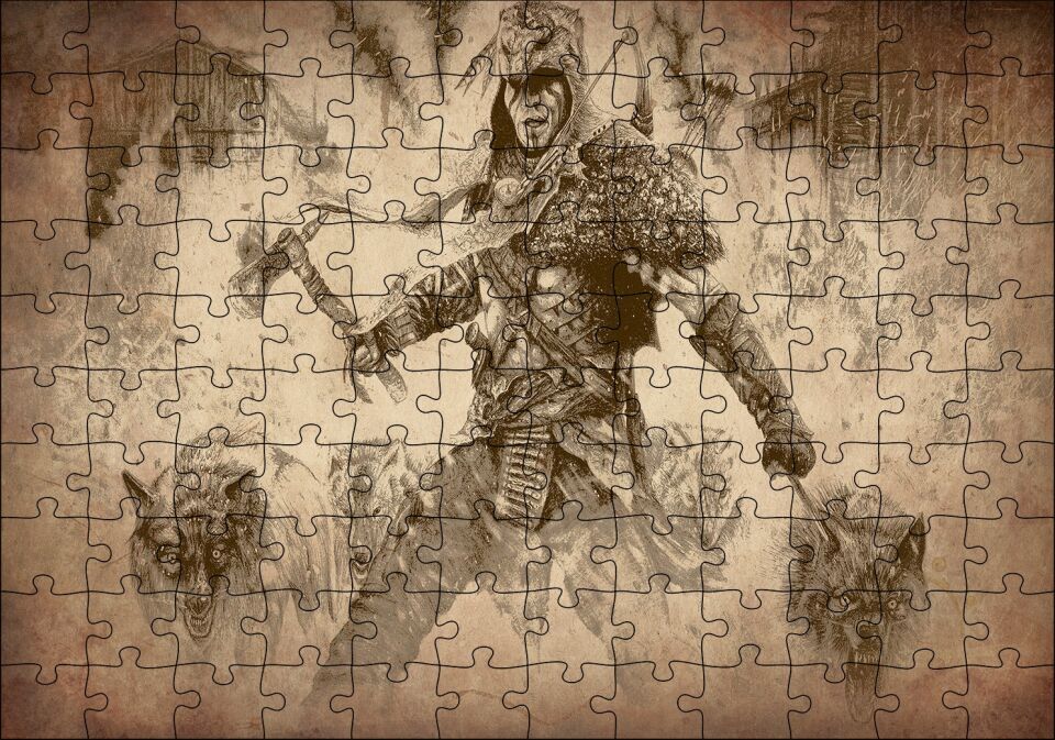 Baltalı Savaşçı ve Kurtları Puzzle Yapboz MDF Ahşap 120 Parça 24 cm X 34 cm