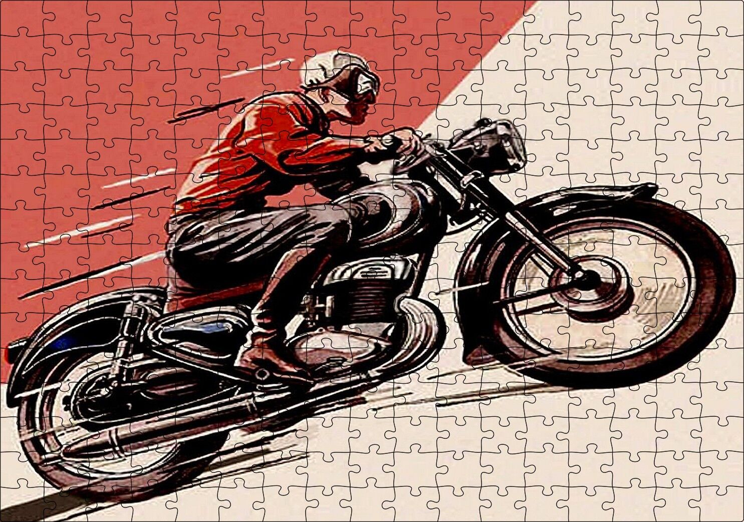 Motosiklet Ve Sürücüsü Eksizi Görseli Puzzle Yapboz MDF Ahşap 255 Parça 34 cm X 49 cm