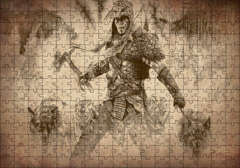 Baltalı Savaşçı ve Kurtları Puzzle Yapboz MDF Ahşap 255 Parça 34 cm X 49 cm