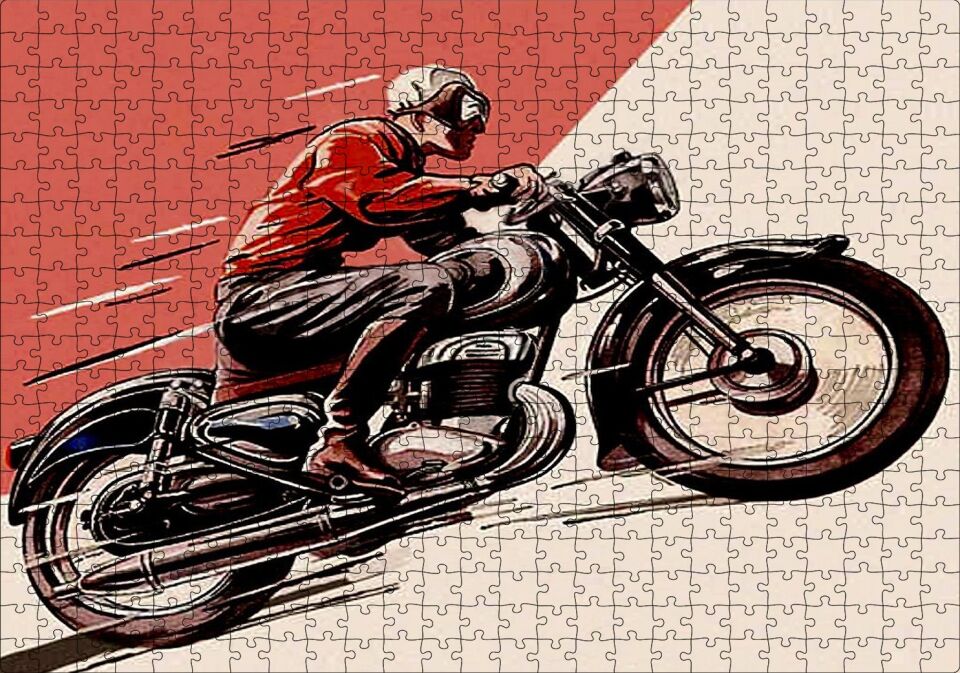Motosiklet Ve Sürücüsü Eksizi Görseli Puzzle Yapboz MDF Ahşap 500 Parça 49 cm X 68 cm