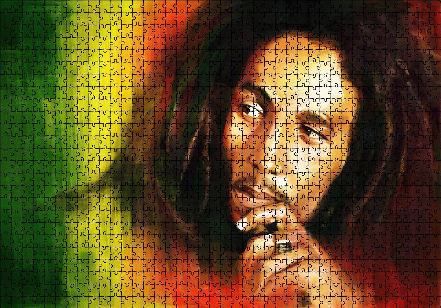 Bob Marley Renkli Portre Çizim Puzzle Yapboz MDF Ahşap 1000 Parça 49 cm X 68 cm