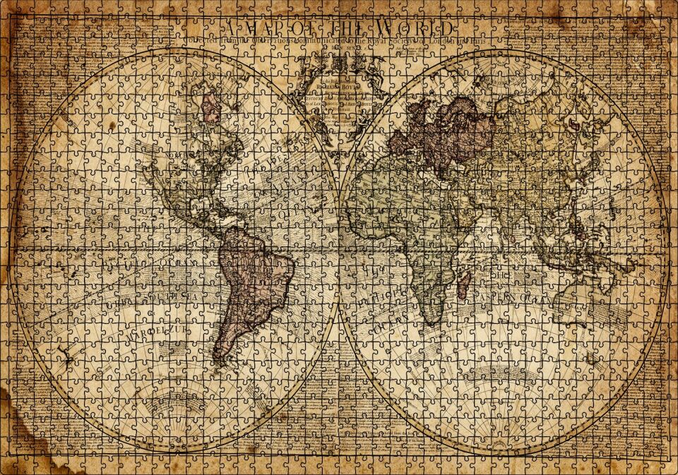 Dünya Haritası 1725 Yılı Puzzle Yapboz MDF Ahşap 1000 Parça 49 cm X 68 cm