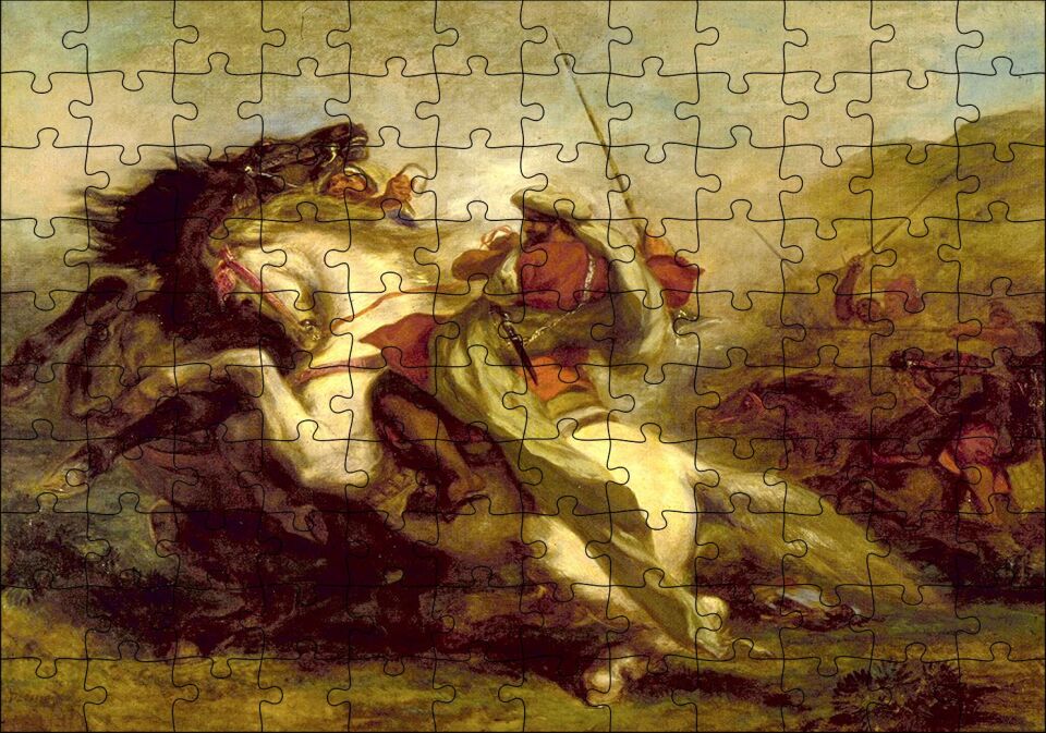 Atlı Müslüman Askeri Eugene Delacroix Puzzle Yapboz MDF Ahşap