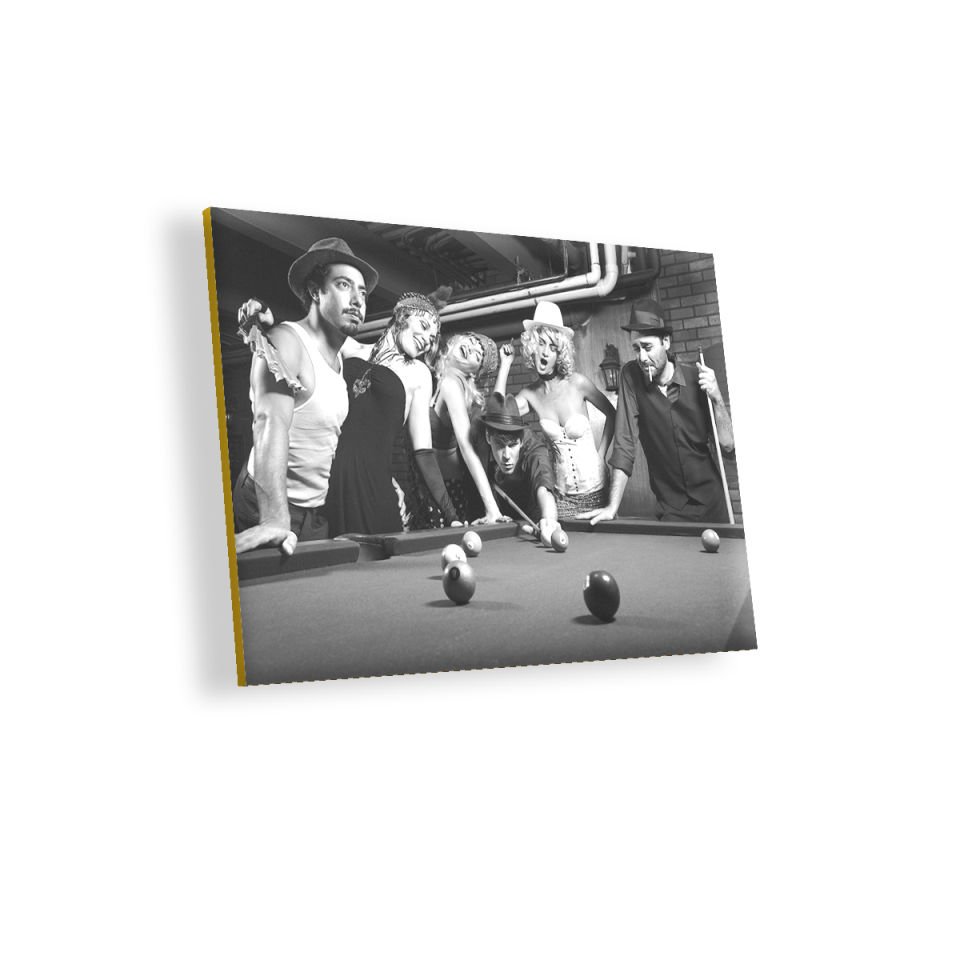 Bilardo Oyuncuları Nostalji MDF Akşap Duvar Tablo 50x70 cm
