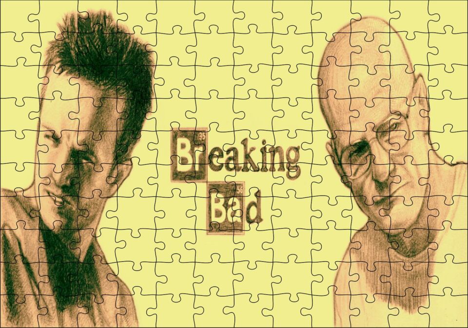 Breaking Bad Walter ve Jesse Sarı Arka Plan Puzzle Yapboz MDF Ahşap