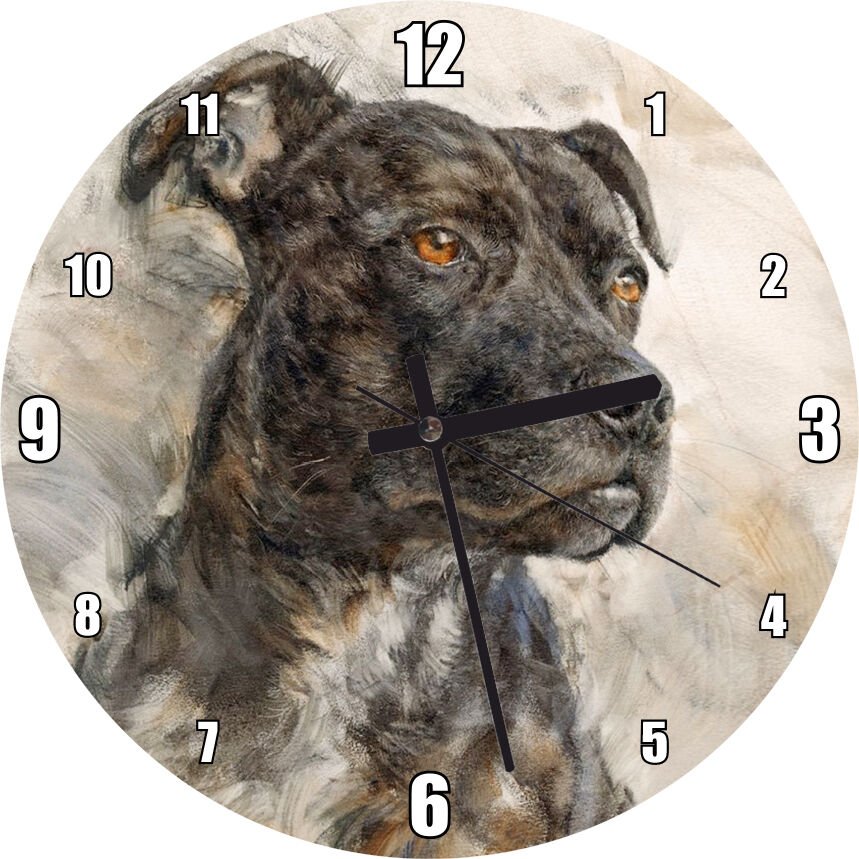 Siyah Beyaz Köpek  Mdf Ahşap Duvar Saati 30 cm Çap