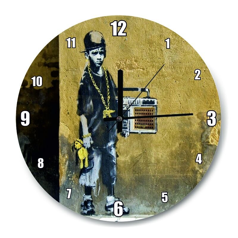 Duvar Boyama Gangster Çocuk  Mdf Ahşap Duvar Saati 50 cm Çap