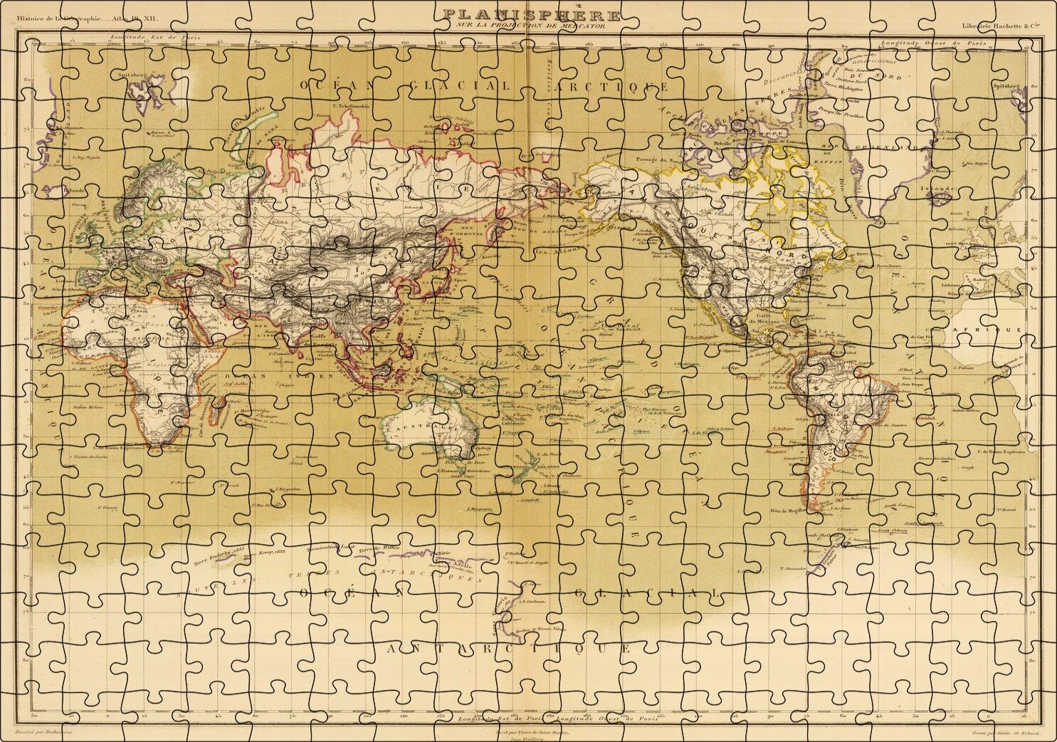 Dünya Haritası 1833 Yılı Puzzle Yapboz MDF Ahşap 255 Parça 34 cm X 49 cm