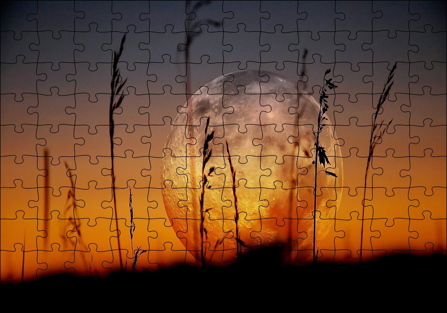 Buğday Başaklarının Ardında Muhteşem Dolunay Puzzle Yapboz MDF Ahşap