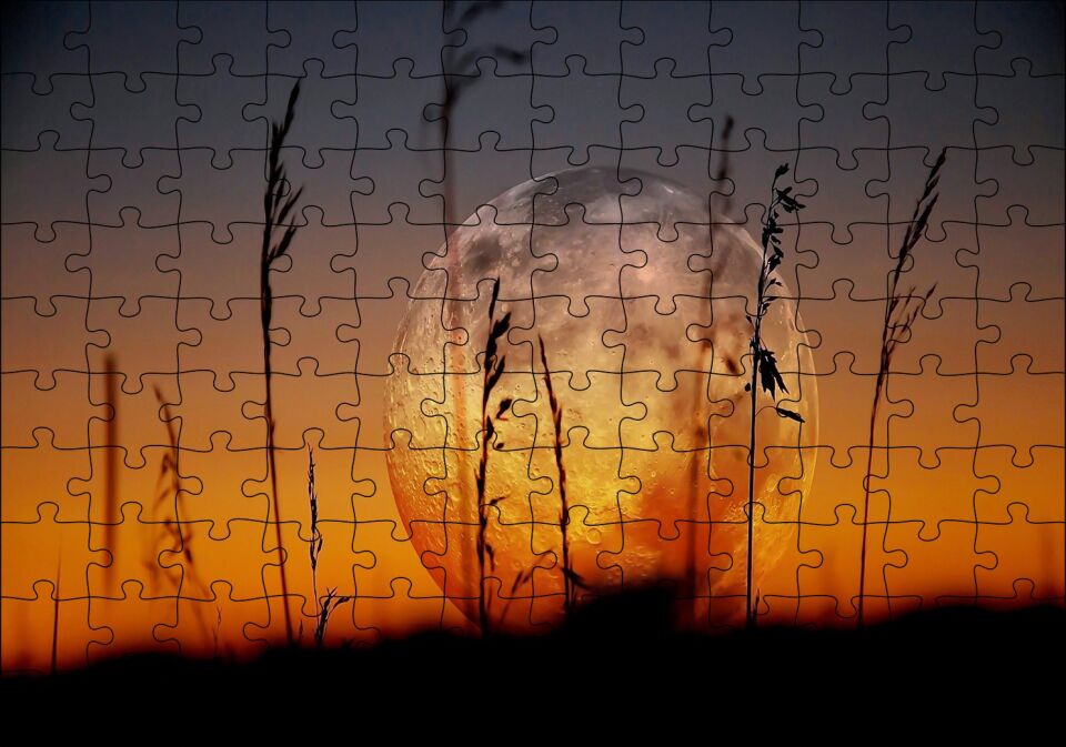 Buğday Başaklarının Ardında Muhteşem Dolunay Puzzle Yapboz MDF Ahşap