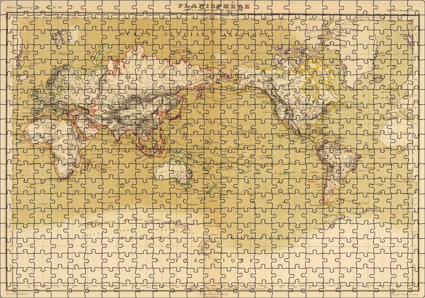 Dünya Haritası 1833 Yılı Puzzle Yapboz MDF Ahşap 500 Parça 49 cm X 68 cm