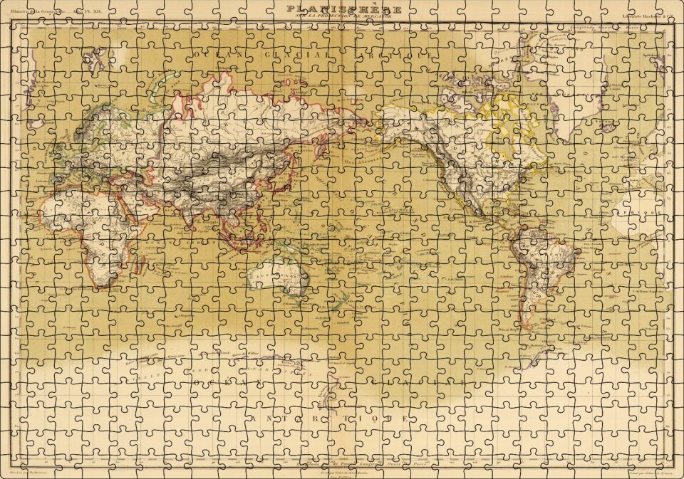 Dünya Haritası 1833 Yılı Puzzle Yapboz MDF Ahşap 500 Parça 49 cm X 68 cm