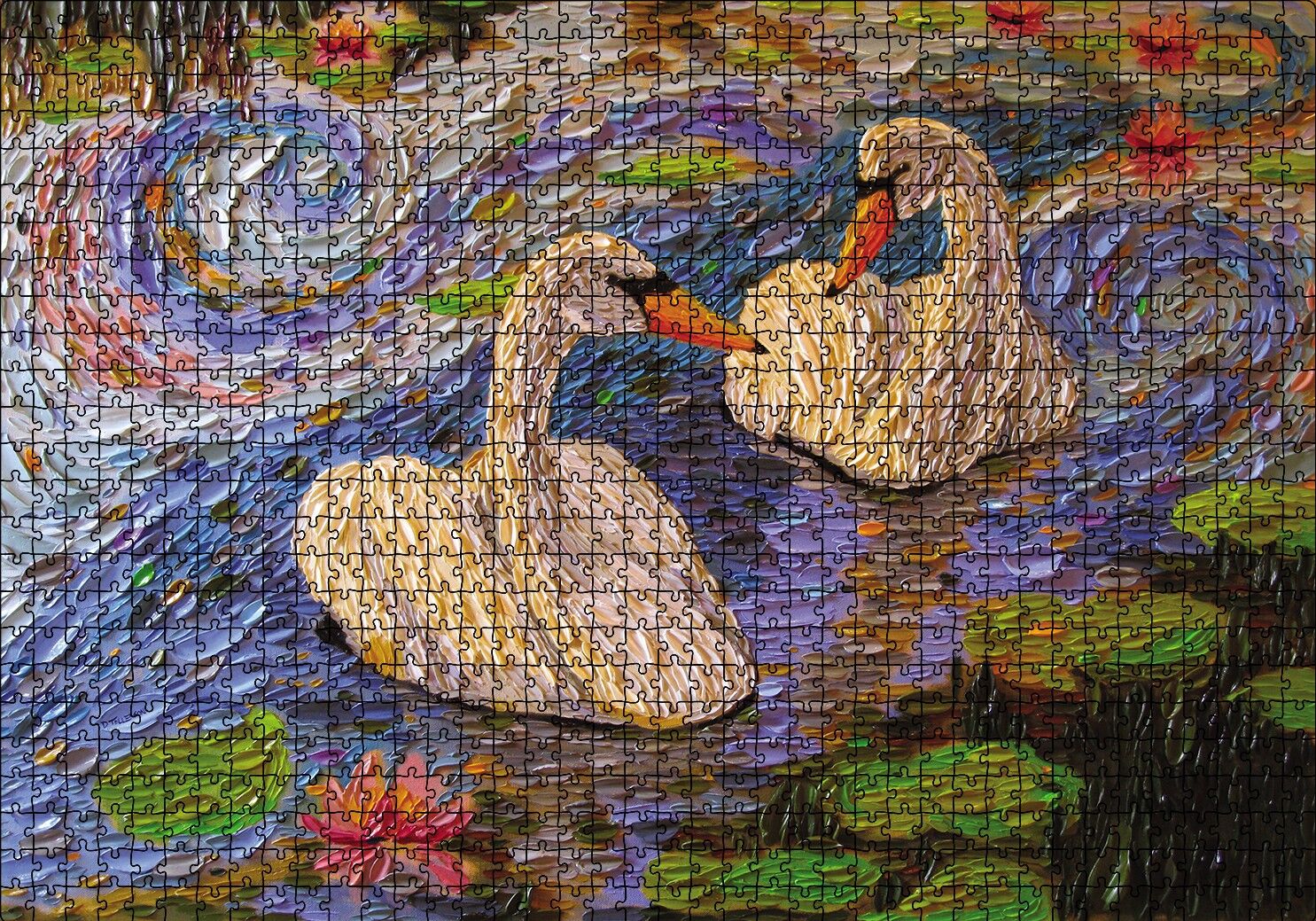 Aşık Kuğular Yağlı Boya Puzzle Yapboz MDF Ahşap 1000 Parça 49 cm X 68 cm