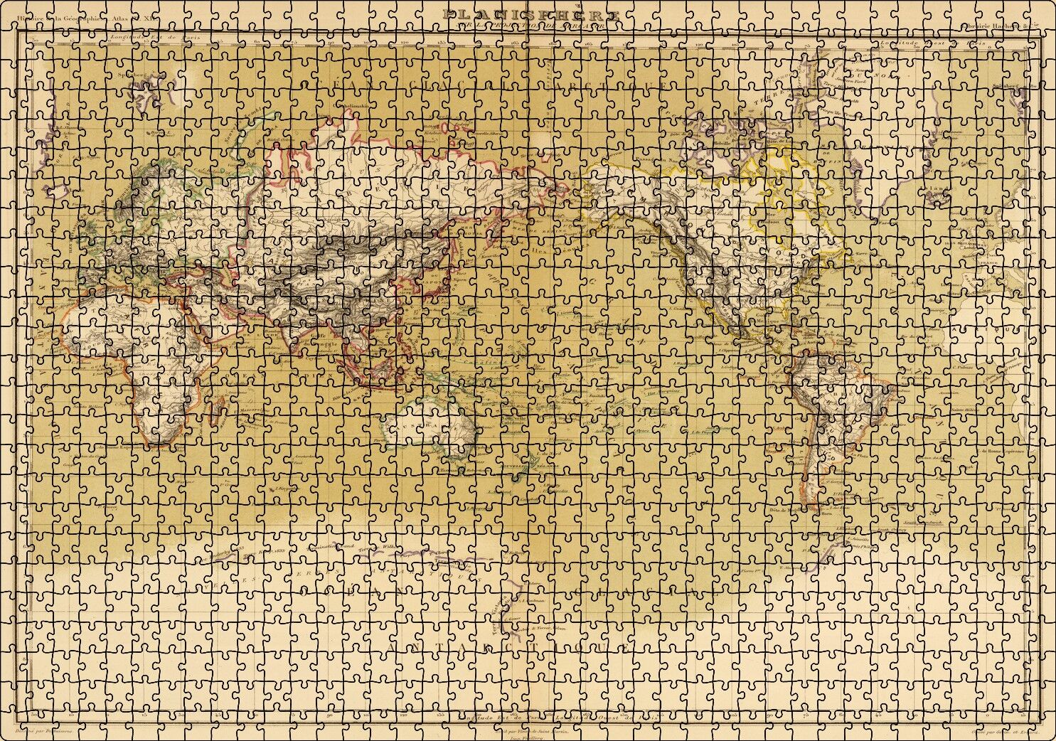 Dünya Haritası 1833 Yılı Puzzle Yapboz MDF Ahşap 1000 Parça 49 cm X 68 cm