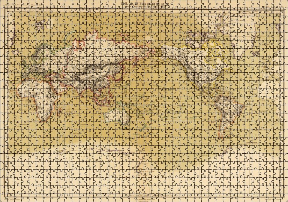 Dünya Haritası 1833 Yılı Puzzle Yapboz MDF Ahşap 1000 Parça 49 cm X 68 cm