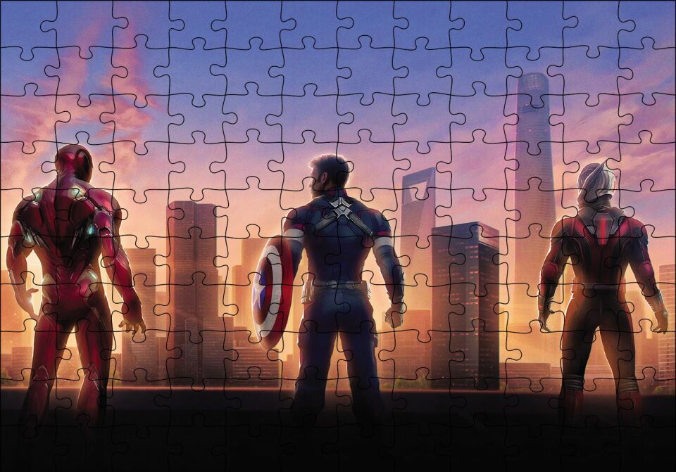 Avengers Endgame Iron Man, Captain America ve Ant Man Puzzle Yapboz MDF Ahşap