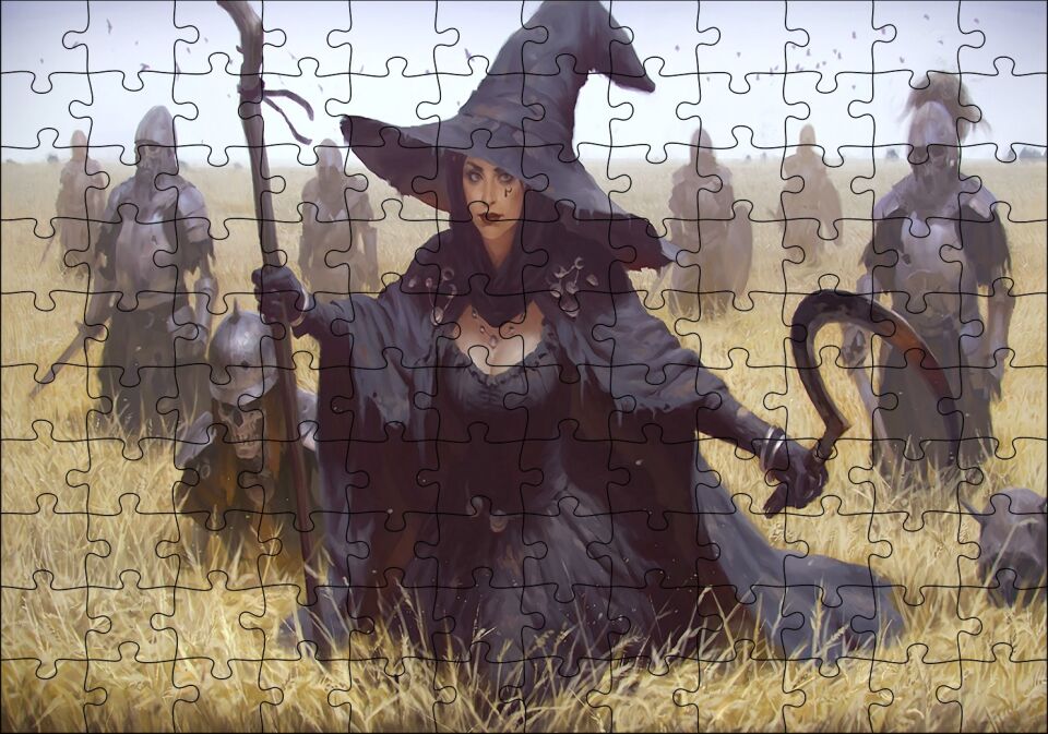 Başaklar Arasında Cadı ve Ölü Şövalyeler Puzzle Yapboz MDF Ahşap 120 Parça 24 cm X 34 cm