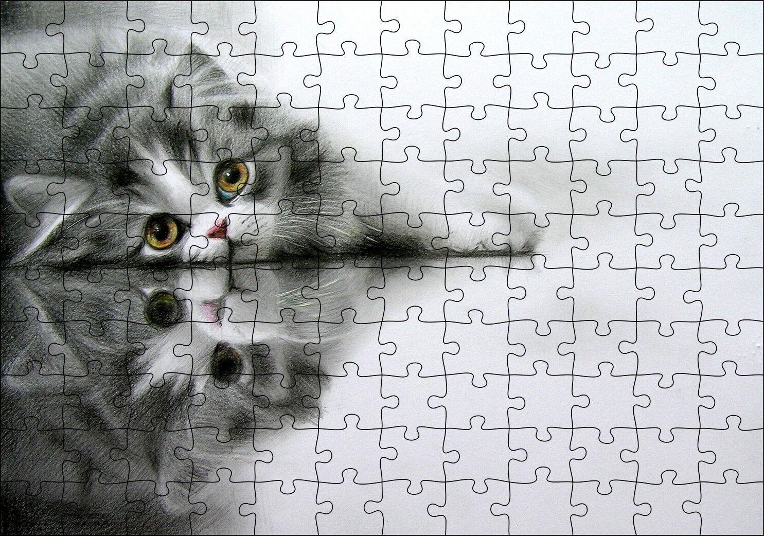 Cam Zeminde Sevimli Yavru Kedi Çizim Puzzle Yapboz MDF Ahşap