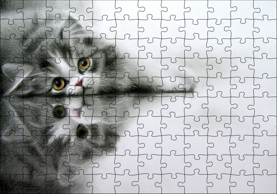 Cam Zeminde Sevimli Yavru Kedi Çizim Puzzle Yapboz MDF Ahşap