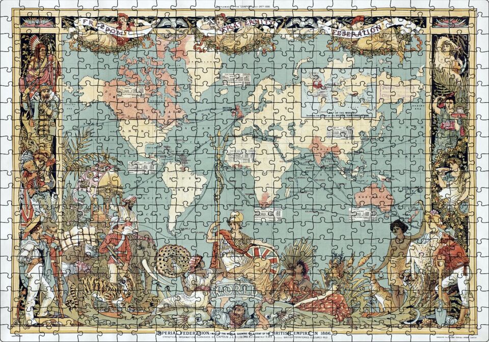 Dünya Haritası ve Bazı Halklar 1886 Yılı Puzzle Yapboz MDF Ahşap 500 Parça 49 cm X 68 cm