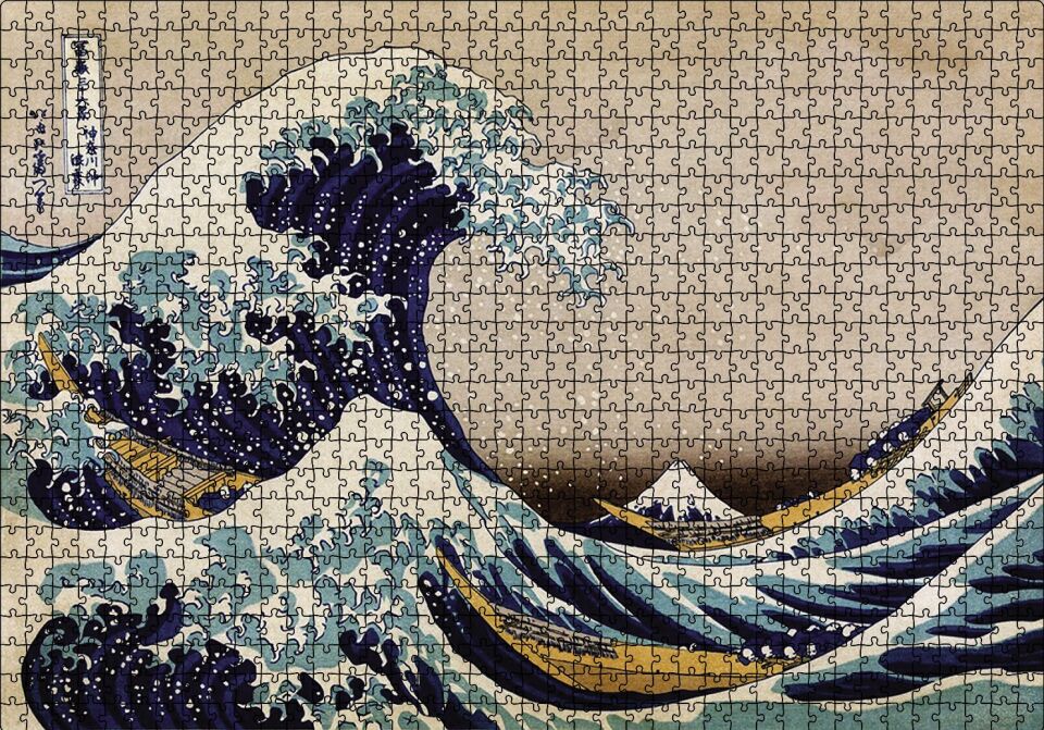 Buyuk Dalga Katsushika Hokusai Puzzle Yapboz MDF Ahşap 1000 Parça 49 cm X 68 cm