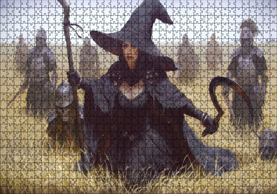 Başaklar Arasında Cadı ve Ölü Şövalyeler Puzzle Yapboz MDF Ahşap 1000 Parça 49 cm X 68 cm