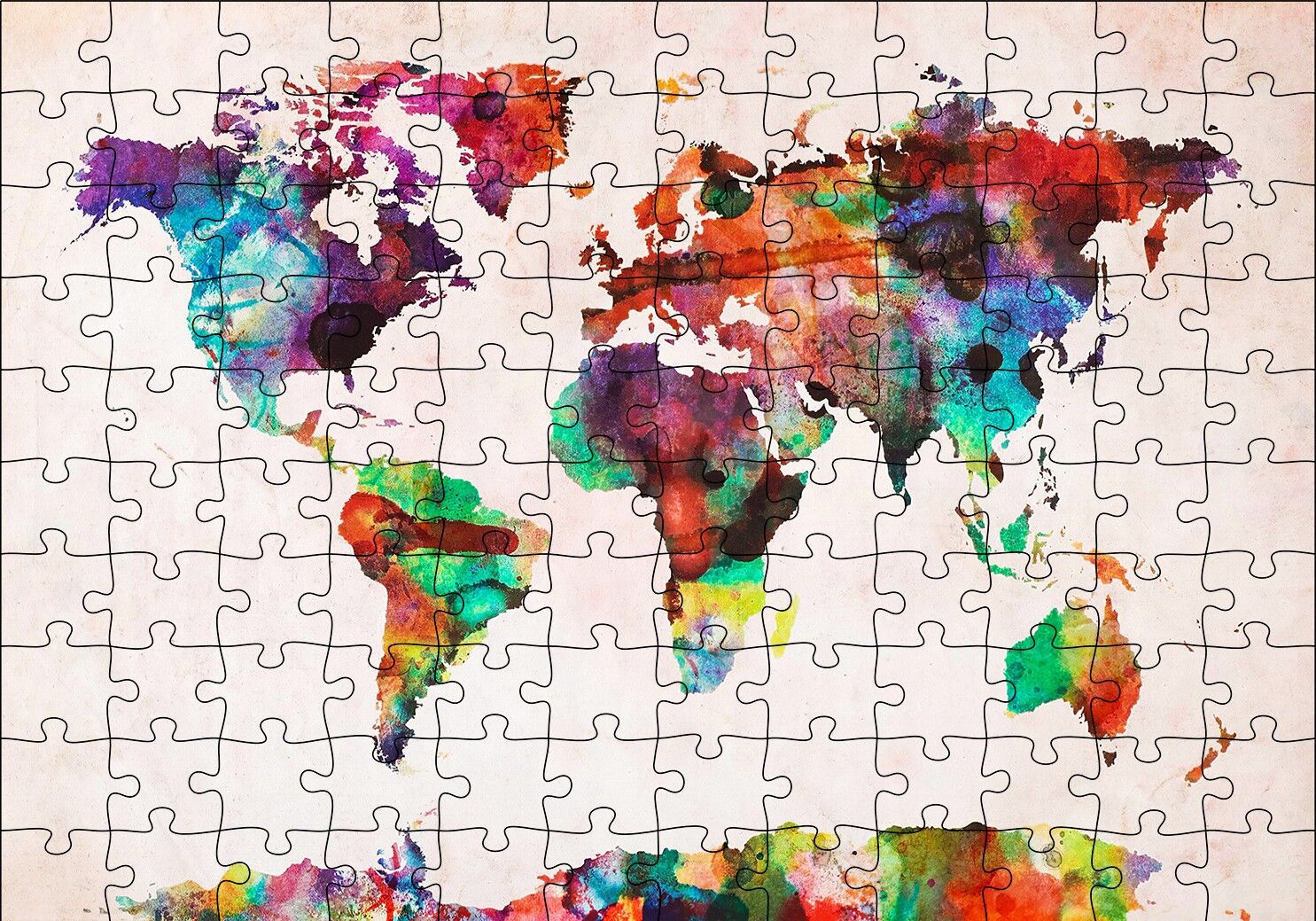 Dünya Haritası Suluboya Mozaik Puzzle Yapboz MDF Ahşap 120 Parça 24 cm X 34 cm