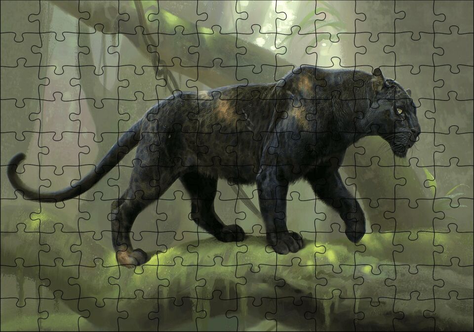 Orman Ve Kara Panter Görseli Puzzle Yapboz MDF Ahşap 120 Parça 24 cm X 34 cm