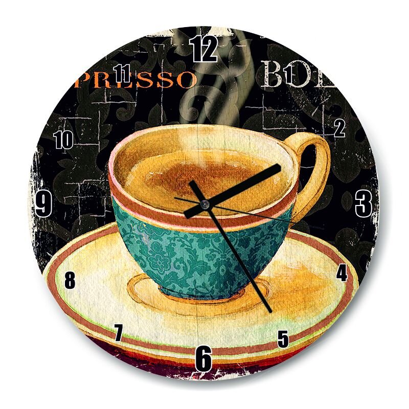 Express Kahve Görseli  Mdf Ahşap Duvar Saati 50 cm Çap