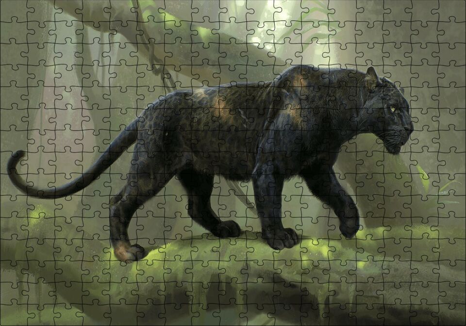 Orman Ve Kara Panter Görseli Puzzle Yapboz MDF Ahşap 255 Parça 34 cm X 49 cm