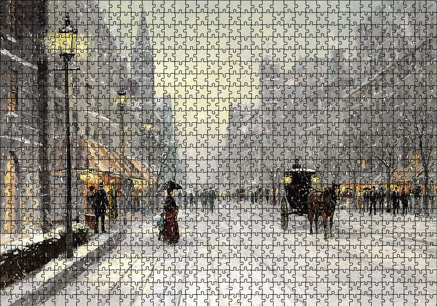 Karlı Caddede İnsanlar ve Arabalar Puzzle Yapboz MDF Ahşap 1000 Parça 49 cm X 68 cm