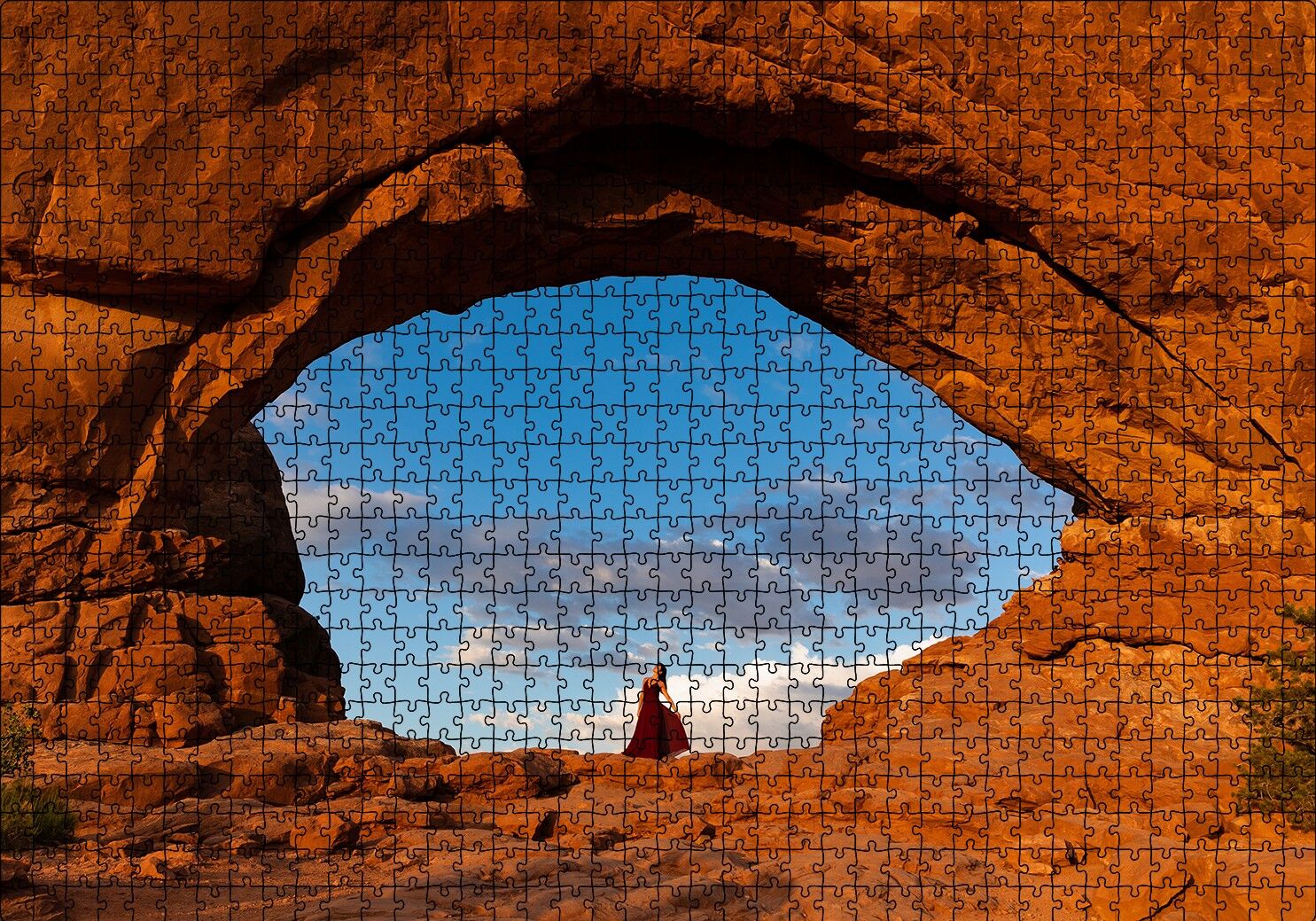 Kırmızı Kayalıklardaki Göz ve Kadın Puzzle Yapboz MDF Ahşap 1000 Parça 49 cm X 68 cm