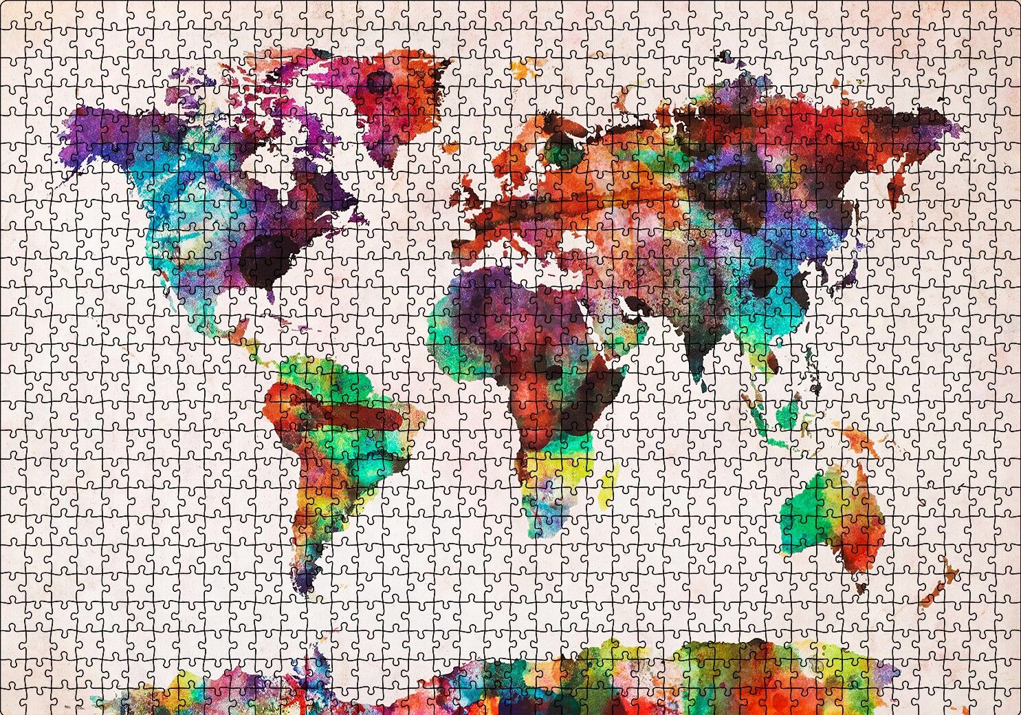 Dünya Haritası Suluboya Mozaik Puzzle Yapboz MDF Ahşap 1000 Parça 49 cm X 68 cm