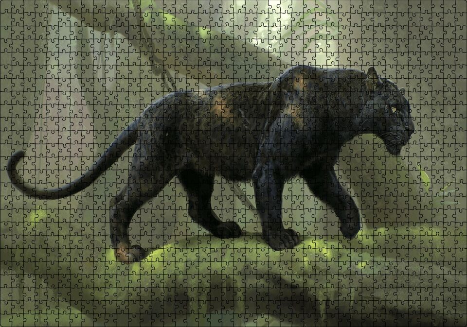 Orman Ve Kara Panter Görseli Puzzle Yapboz MDF Ahşap 1000 Parça 49 cm X 68 cm