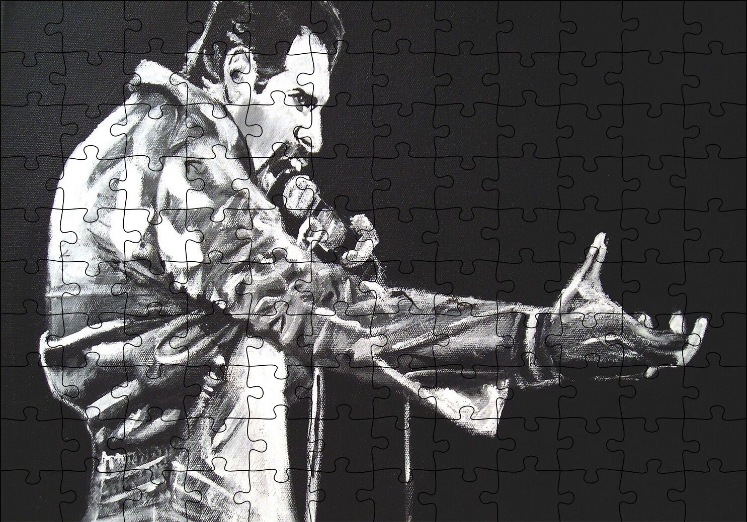 Freddie Mercury Siyah Beyaz Görsel Puzzle Yapboz MDF Ahşap