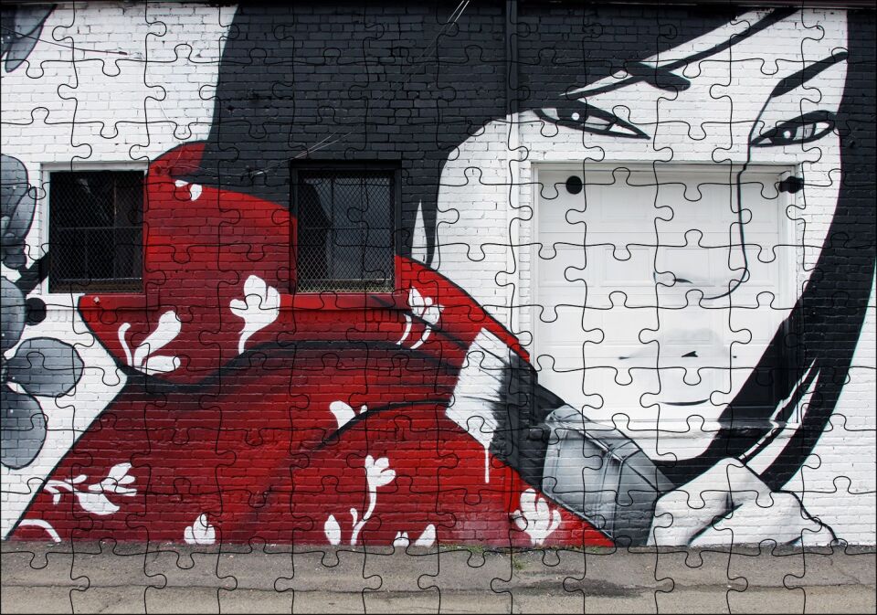 Duvar Boyama Graffitici Kız Puzzle Yapboz MDF Ahşap