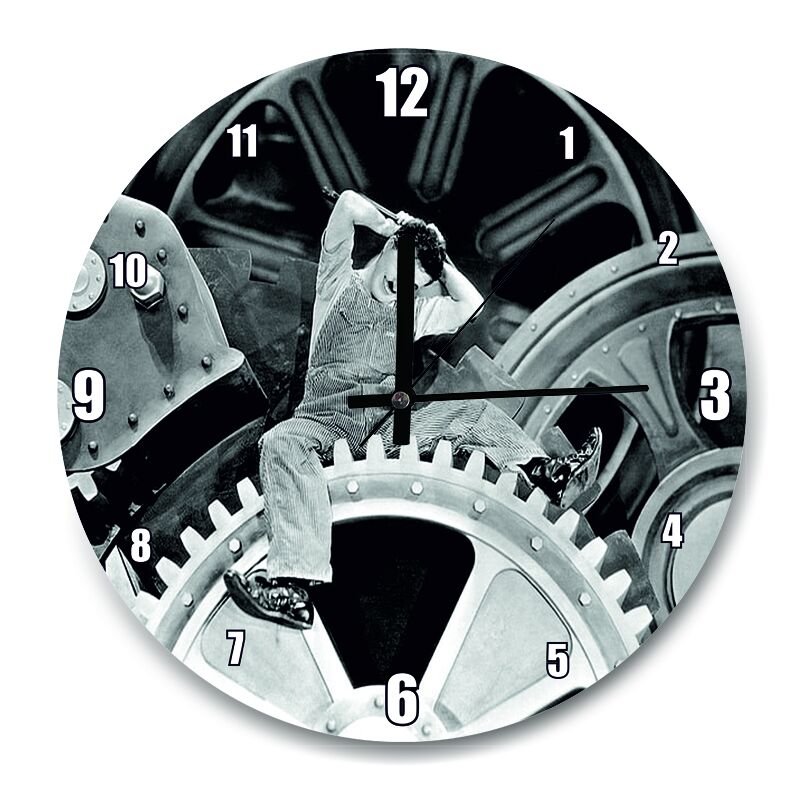 Charlie Chaplin İşçi Çarklar Modern Zamanlar  Mdf Ahşap Duvar Saati