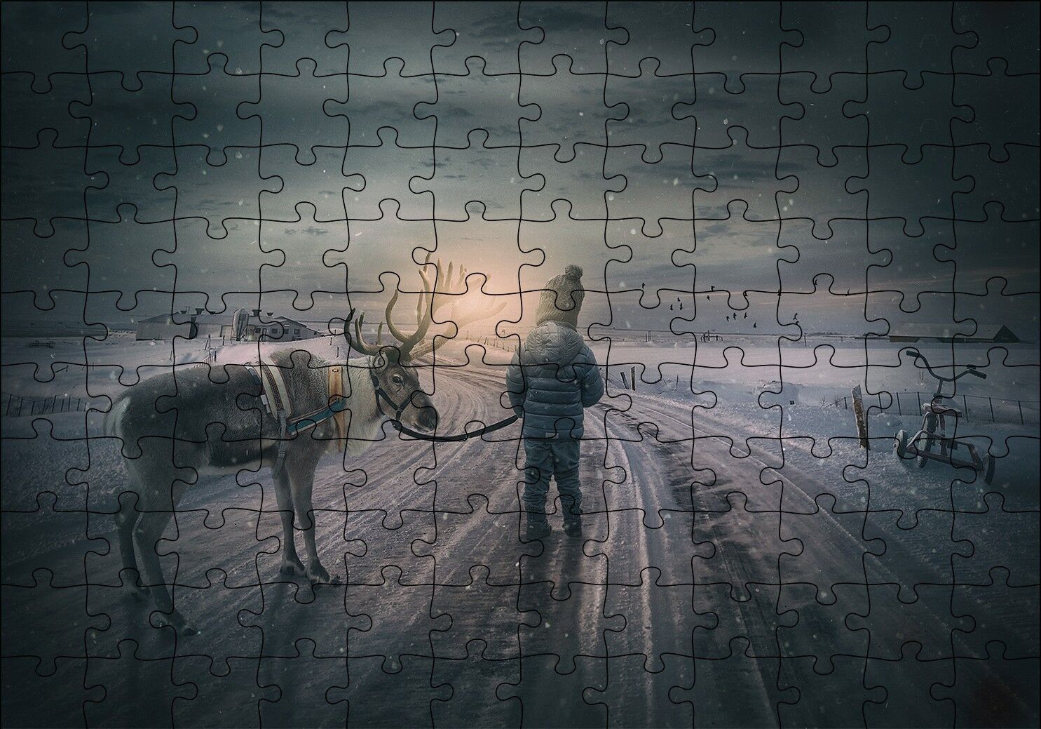 Kış Ren Geyiği Küçük Çocuk Puzzle Yapboz MDF Ahşap 120 Parça 24 cm X 34 cm