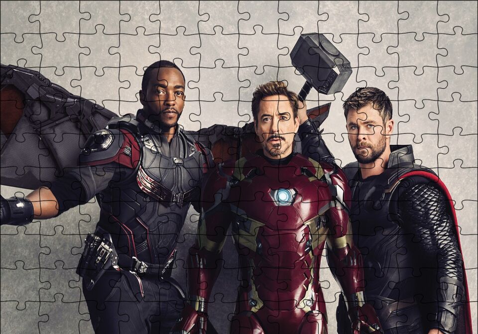 Avengers Infinity War Falcon, Iron Man ve Thor Puzzle Yapboz MDF Ahşap