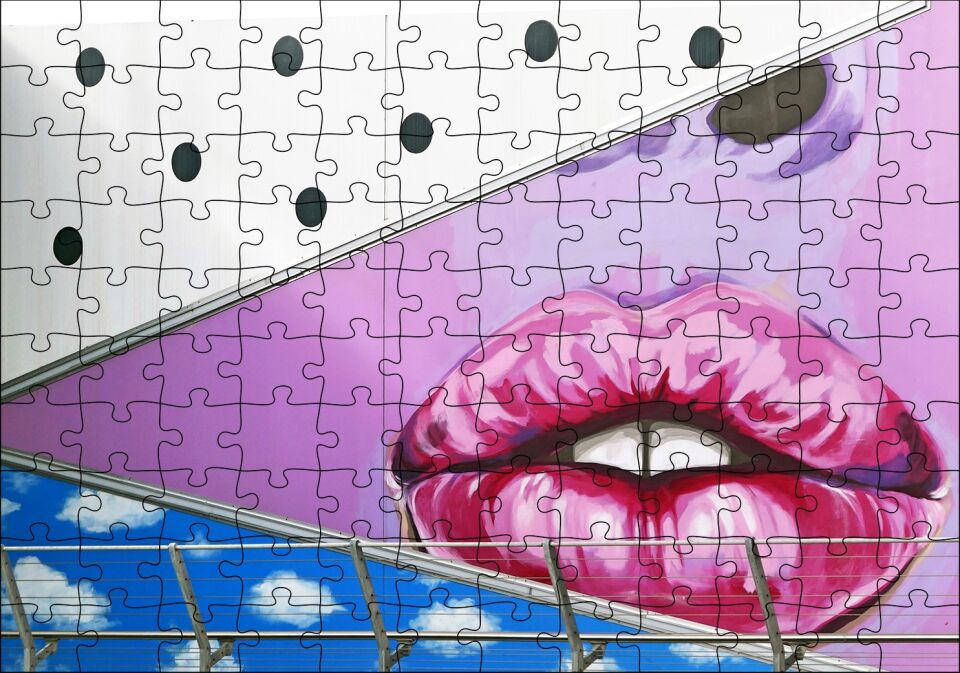 Duvar Boyama Kırmızı Dudaklar Puzzle Yapboz MDF Ahşap