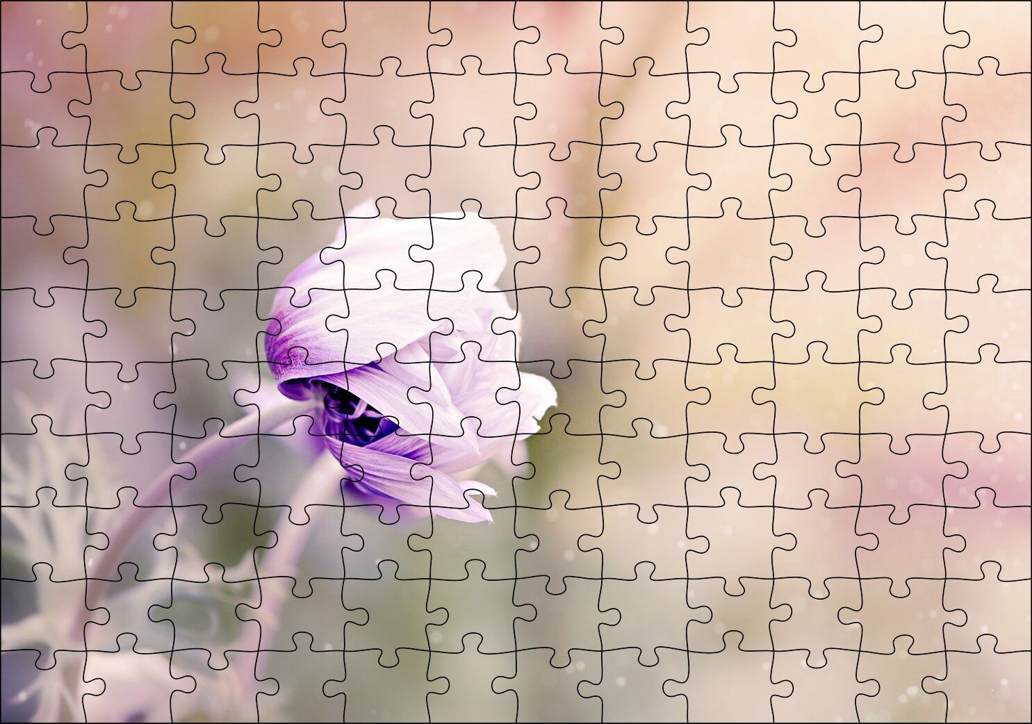 Eflatun Rengi Çiçek ve Su Damlaları Puzzle Yapboz MDF Ahşap 120 Parça 24 cm X 34 cm