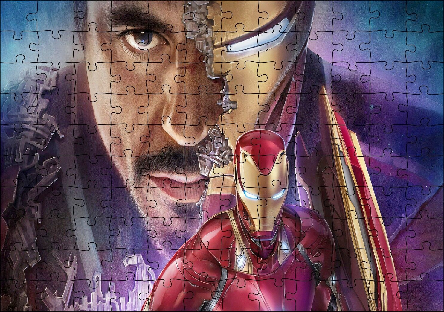 Yenilmezler Iron Man ve Tony Stark Kompozisyon Puzzle Yapboz MDF Ahşap 120 Parça 24 cm X 34 cm