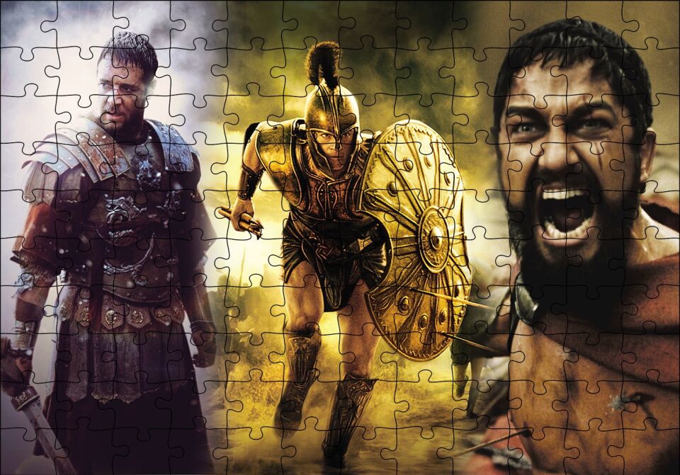 Gladyatör Troy ve 300 Spartalı Kompozisyon Puzzle Yapboz MDF Ahşap