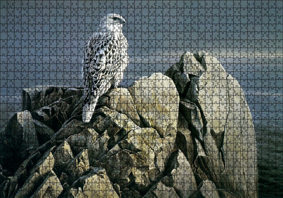 Kayalıklar Üzerindeki Akdoğan ve Deniz Puzzle Yapboz MDF Ahşap 1000 Parça 49 cm X 68 cm